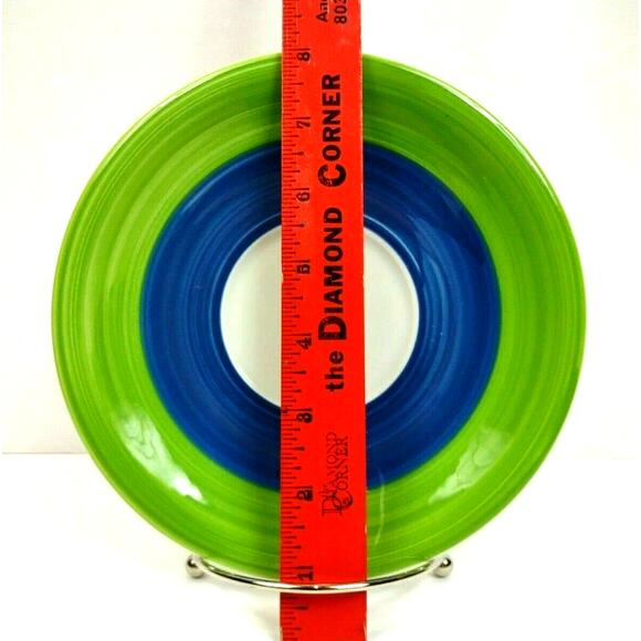 Vintage TRE CI Wide Band Dessert Salad Plate 7.5" Made in Italy - Green Blue - Picture 2 of 6